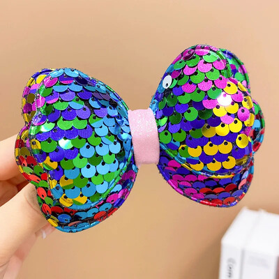 Panglică cu paiete pentru clemă laterală pentru păr, cu clemă de aligator, fete dulci, breton, pentru copii, cu fundă colorată, accesorii pentru coafarea părului