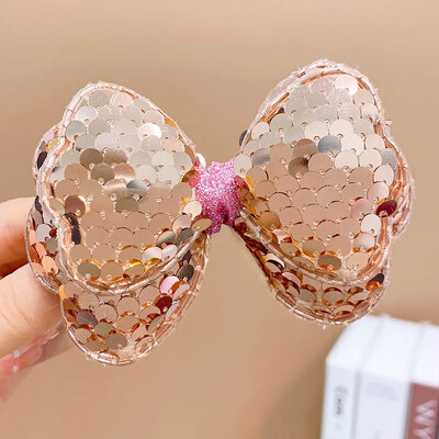 Panglică cu paiete pentru clemă laterală pentru păr, cu clemă de aligator, fete dulci, breton, pentru copii, cu fundă colorată, accesorii pentru coafarea părului