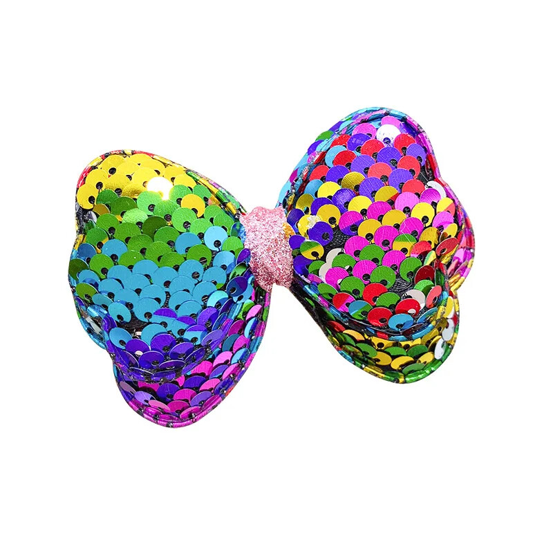 Panglică cu paiete pentru clemă laterală pentru păr, cu clemă de aligator, fete dulci, breton, pentru copii, cu fundă colorată, accesorii pentru coafarea părului