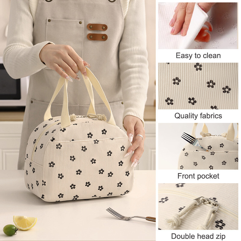 Torba za ručak Samtana toplinska izolacija Kutija za ručak Uzorak jagoda Ručna torbica za ručak Višenamjenska ženska rashladna torba za piknik