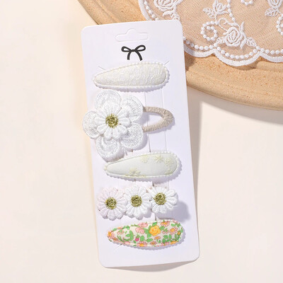Set de 5 bucăți de agrafe BB pentru copii, accesorii de păr, bretonă dulce imprimată, agrafă pentru fete, în stil ins, ornamente în ac cu margaretă