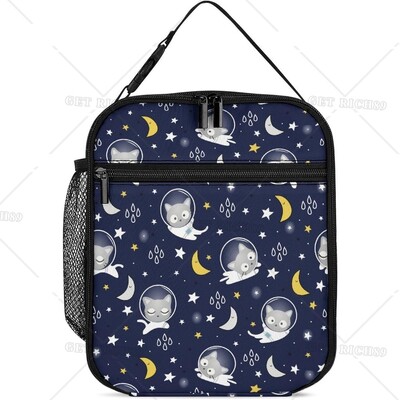 Астронавти Компютърна игра Охладител Изолирана кутия за обяд за жени Мъже Деца Цветна космическа многократна чанта за обяд за училище Работа Пътуване
