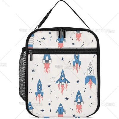 Астронавти Компютърна игра Охладител Изолирана кутия за обяд за жени Мъже Деца Цветна космическа многократна чанта за обяд за училище Работа Пътуване