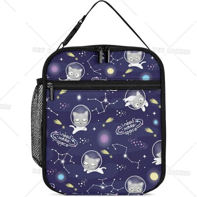 Астронавти Компютърна игра Охладител Изолирана кутия за обяд за жени Мъже Деца Цветна космическа многократна чанта за обяд за училище Работа Пътуване