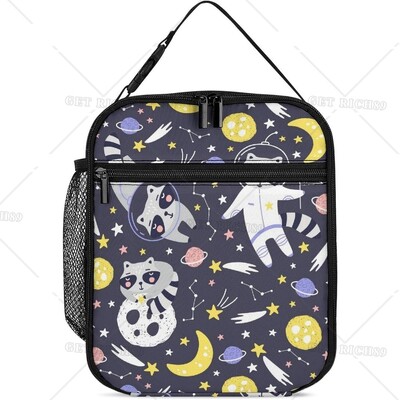 Астронавти Компютърна игра Охладител Изолирана кутия за обяд за жени Мъже Деца Цветна космическа многократна чанта за обяд за училище Работа Пътуване