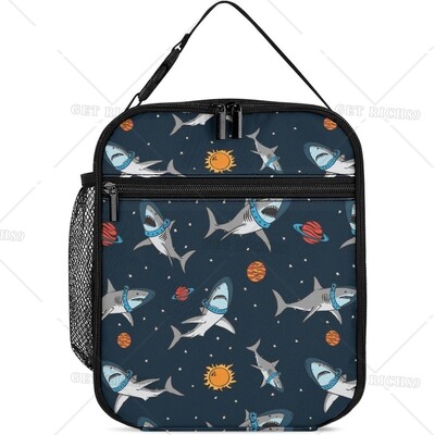 Астронавти Компютърна игра Охладител Изолирана кутия за обяд за жени Мъже Деца Цветна космическа многократна чанта за обяд за училище Работа Пътуване