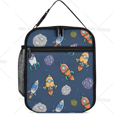 Астронавти Компютърна игра Охладител Изолирана кутия за обяд за жени Мъже Деца Цветна космическа многократна чанта за обяд за училище Работа Пътуване