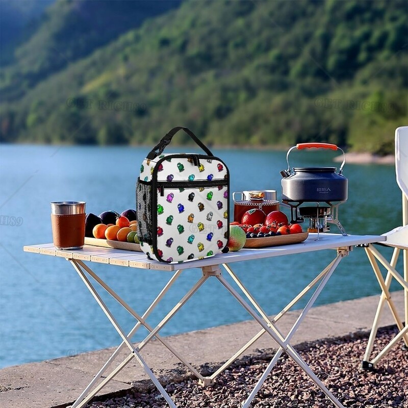 Астронавти Компютърна игра Охладител Изолирана кутия за обяд за жени Мъже Деца Цветна космическа многократна чанта за обяд за училище Работа Пътуване