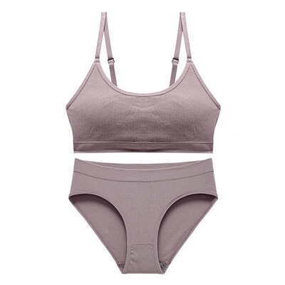 2Pcs/Set Komplet gaćica s grudnjakom Prekrasno sportsko donje rublje koje dodiruje kožu Čiste boje Komplet bešavnih gaćica s grudnjakom Dnevna odjeća