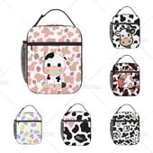 Термична кутия за обяд Strawberry Cow за деца Момчета Момичета Изолирана чанта за обяд с принт на розова крава Многократна хладилна чанта за работа в училище
