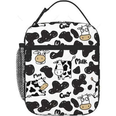 Термична кутия за обяд Strawberry Cow за деца Момчета Момичета Изолирана чанта за обяд с принт на розова крава Многократна хладилна чанта за работа в училище