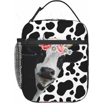 Термична кутия за обяд Strawberry Cow за деца Момчета Момичета Изолирана чанта за обяд с принт на розова крава Многократна хладилна чанта за работа в училище