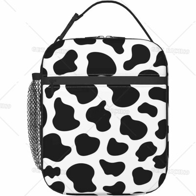 Термична кутия за обяд Strawberry Cow за деца Момчета Момичета Изолирана чанта за обяд с принт на розова крава Многократна хладилна чанта за работа в училище