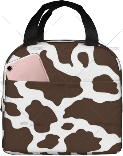 Цветен принт на крава Лилава изолирана чанта за обяд Кутия за обяд за многократна употреба Преносим контейнер за жени Работа Пътуване Пикник