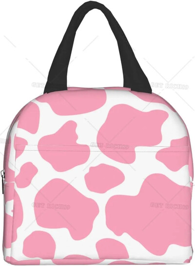 Цветен принт на крава Лилава изолирана чанта за обяд Кутия за обяд за многократна употреба Преносим контейнер за жени Работа Пътуване Пикник