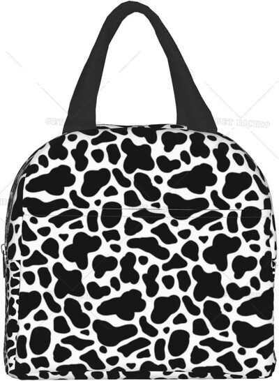 Цветен принт на крава Лилава изолирана чанта за обяд Кутия за обяд за многократна употреба Преносим контейнер за жени Работа Пътуване Пикник