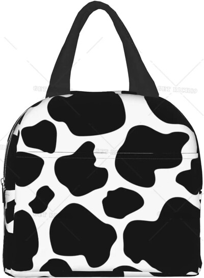 Цветен принт на крава Лилава изолирана чанта за обяд Кутия за обяд за многократна употреба Преносим контейнер за жени Работа Пътуване Пикник