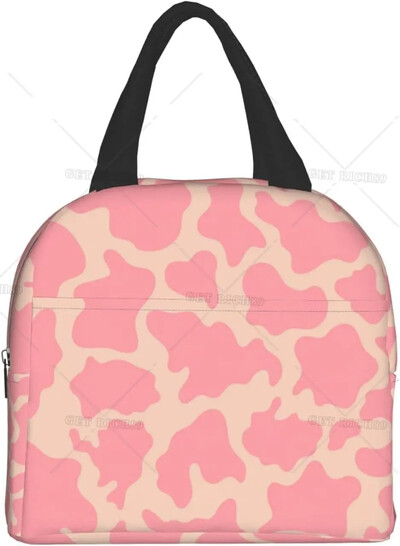 Цветен принт на крава Лилава изолирана чанта за обяд Кутия за обяд за многократна употреба Преносим контейнер за жени Работа Пътуване Пикник