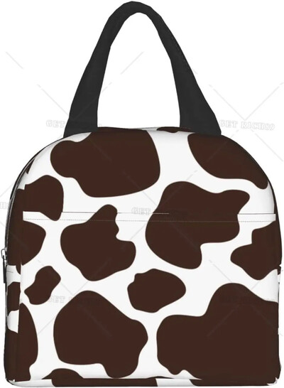 Цветен принт на крава Лилава изолирана чанта за обяд Кутия за обяд за многократна употреба Преносим контейнер за жени Работа Пътуване Пикник