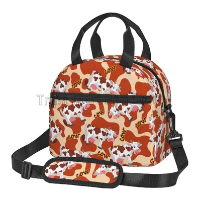Izolirana torba za ručak s kravljim uzorkom Termalna kutija za ručak Vodootporne bento torbe Prenosna torba na jedno rame za posao, školski piknik