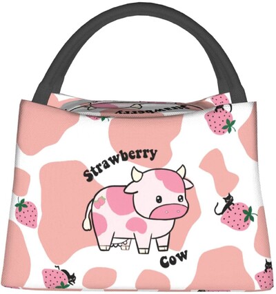 Torba za ručak s motivom kravljeg jagoda Kawaii slatka kutija za ručak Višekratna vodootporna nepropusna torba za ručak Love Pink za žene
