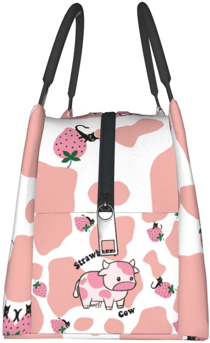 Torba za ručak s motivom kravljeg jagoda Kawaii slatka kutija za ručak Višekratna vodootporna nepropusna torba za ručak Love Pink za žene