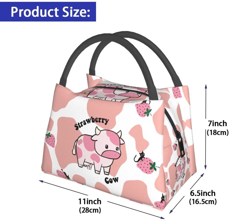 Torba za ručak s motivom kravljeg jagoda Kawaii slatka kutija za ručak Višekratna vodootporna nepropusna torba za ručak Love Pink za žene