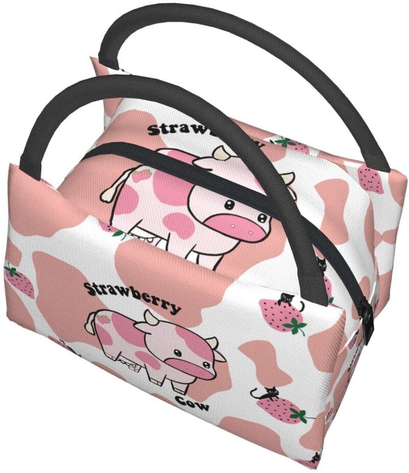 Torba za ručak s motivom kravljeg jagoda Kawaii slatka kutija za ručak Višekratna vodootporna nepropusna torba za ručak Love Pink za žene