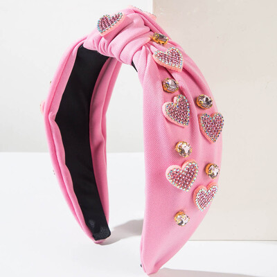 Pink Love Heart Pearl Knot Plaukų juosta Plaukų juosta Moteriški plaukų aksesuarai Festivalis Valentino diena Blizgūs galvos apdangalai mergaitėms Dovana