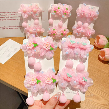 2 ΤΕΜ/Σετ σχοινιά μαλλιών Fairy Pink Flower για κορίτσι Cute Pompom Kids Princess Headflower Elastic Ponytail Lastic bands Παιδικά καπέλα