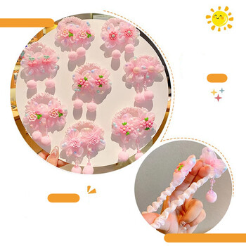 2 ΤΕΜ/Σετ σχοινιά μαλλιών Fairy Pink Flower για κορίτσι Cute Pompom Kids Princess Headflower Elastic Ponytail Lastic bands Παιδικά καπέλα