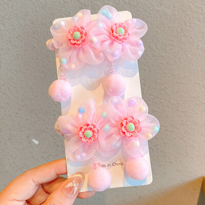 2 bucăți/set frânghii de păr cu flori roz zână pentru fată pompon drăguț copii prințesă flori elastice coadă de cal benzi de cauciuc pentru copii