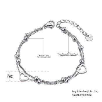 JeeMango Tiki Stainless Steel Love Heart Double Layer Chain Гривна за жени Модни ретро сватбени бижута Браслет JB24085