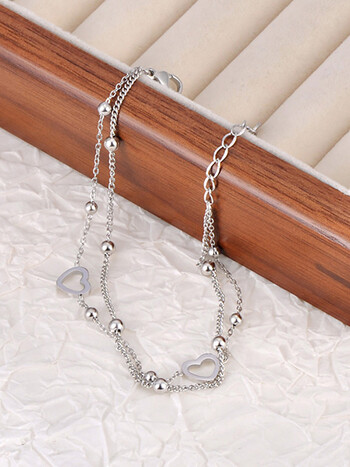 JeeMango Tiki Stainless Steel Love Heart Double Layer Chain Гривна за жени Модни ретро сватбени бижута Браслет JB24085