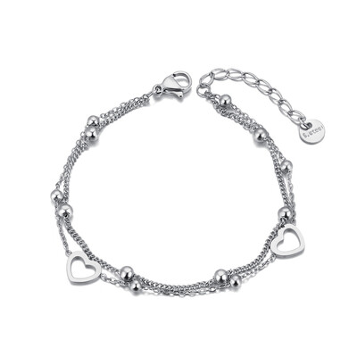 JeeMango Tiki od nehrđajućeg čelika Ljubavno srce Dvoslojna lančana narukvica za žene Modni vintage vjenčani nakit Narukvica JB24085