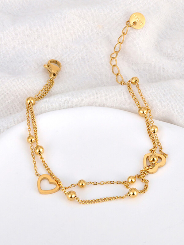 JeeMango Tiki od nehrđajućeg čelika Ljubavno srce Dvoslojna lančana narukvica za žene Modni vintage vjenčani nakit Narukvica JB24085