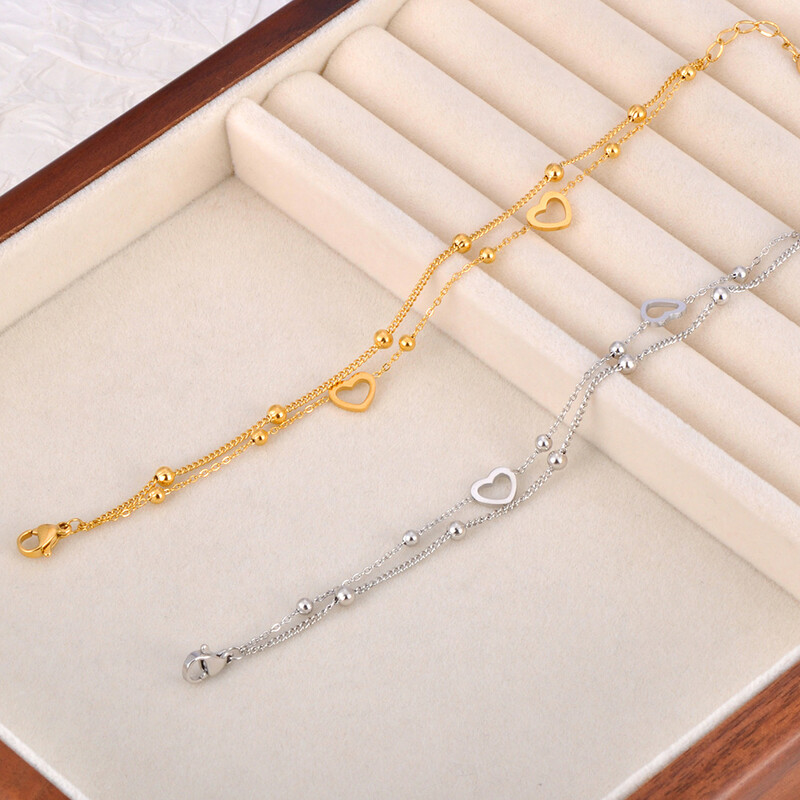 JeeMango Tiki od nehrđajućeg čelika Ljubavno srce Dvoslojna lančana narukvica za žene Modni vintage vjenčani nakit Narukvica JB24085