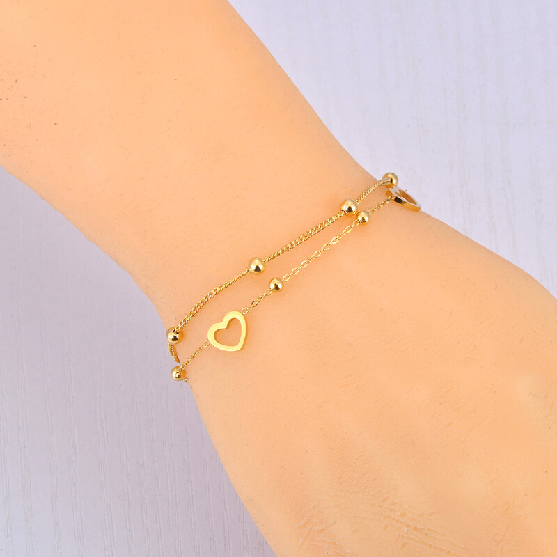 JeeMango Tiki od nehrđajućeg čelika Ljubavno srce Dvoslojna lančana narukvica za žene Modni vintage vjenčani nakit Narukvica JB24085