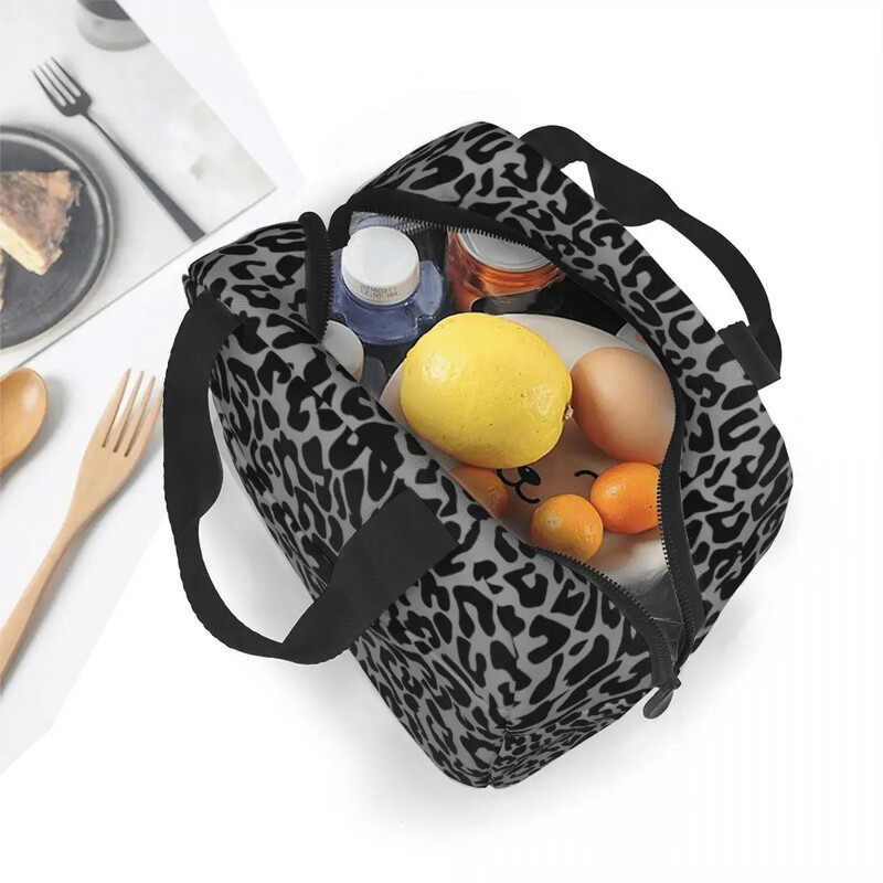 Black Leopard izolirana torba za ručak, rashladna torba, višekratna upotreba, gepard, velika torba za ručak, torba za hranu, putovanja na plažu