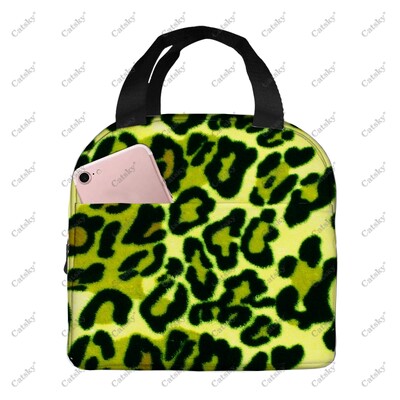 imprimeu leopard, folie de aluminiu portabilă, geantă de prânz izolată, îngroșată, pungă de masă, imprimată, impermeabilă, izolată.