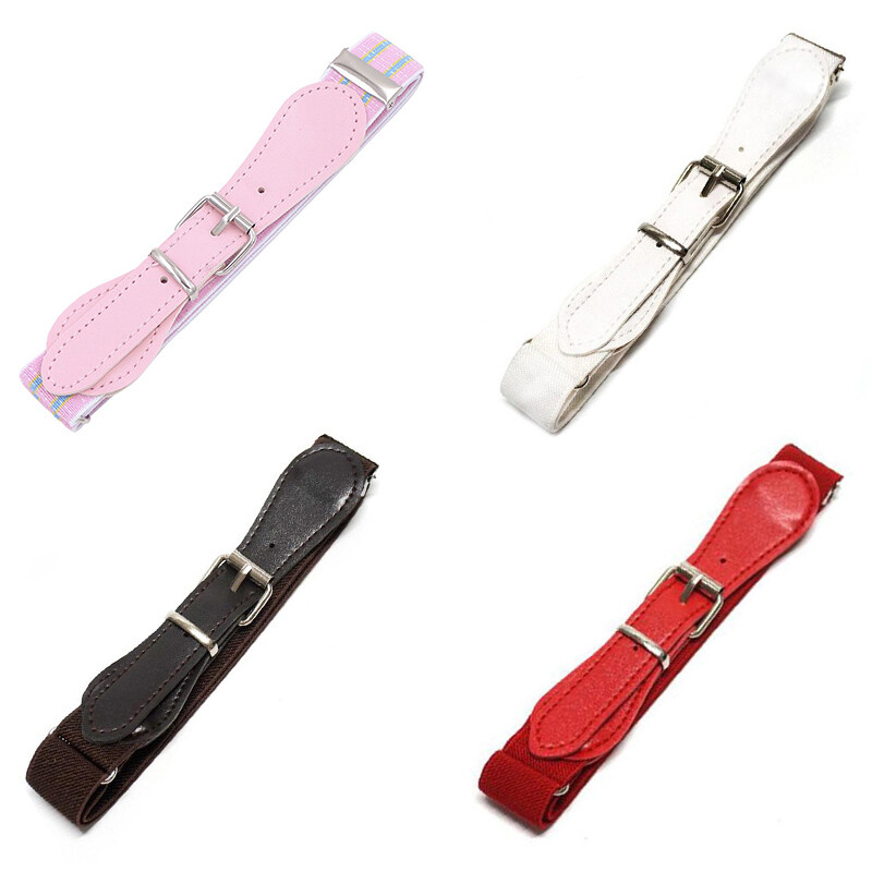 Детски колан в цвят бонбони Момичета/момчета Еластичен колан за талия Метална катарама Детски кожени висококачествени колани с бяла/червена каишка Мода