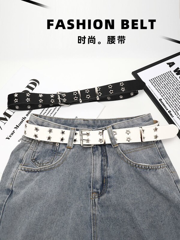 Moda Europa și Statele Unite ale Americii cureaua cu orificiu plin feminin hip-hop punk tendință dublu rând curea cool lanț decorare masculin larg