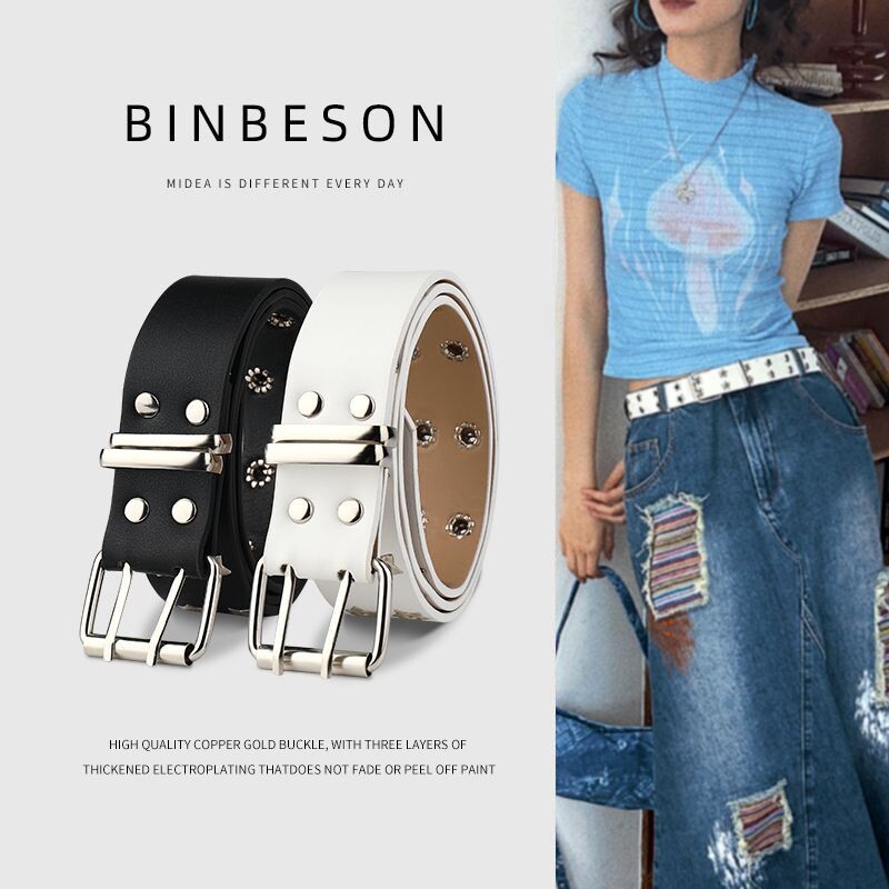 Moda Europa și Statele Unite ale Americii cureaua cu orificiu plin feminin hip-hop punk tendință dublu rând curea cool lanț decorare masculin larg