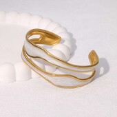 Brățară cu manșetă cu deschidere neregulată cu ulei alb de epocă, pentru femei, din oțel inoxidabil, culoare aurie, reglabilă, bijuterii, bijuterii