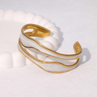 Brățară cu manșetă cu deschidere neregulată cu ulei alb de epocă, pentru femei, din oțel inoxidabil, culoare aurie, reglabilă, bijuterii, bijuterii