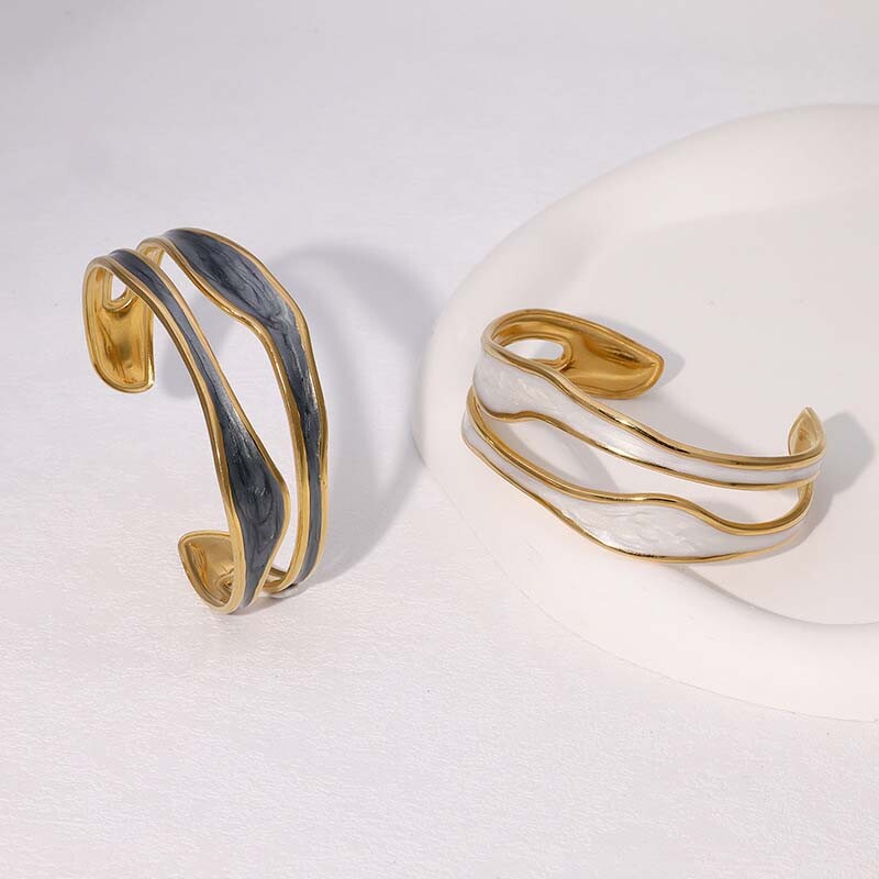 Brățară cu manșetă cu deschidere neregulată cu ulei alb de epocă, pentru femei, din oțel inoxidabil, culoare aurie, reglabilă, bijuterii, bijuterii