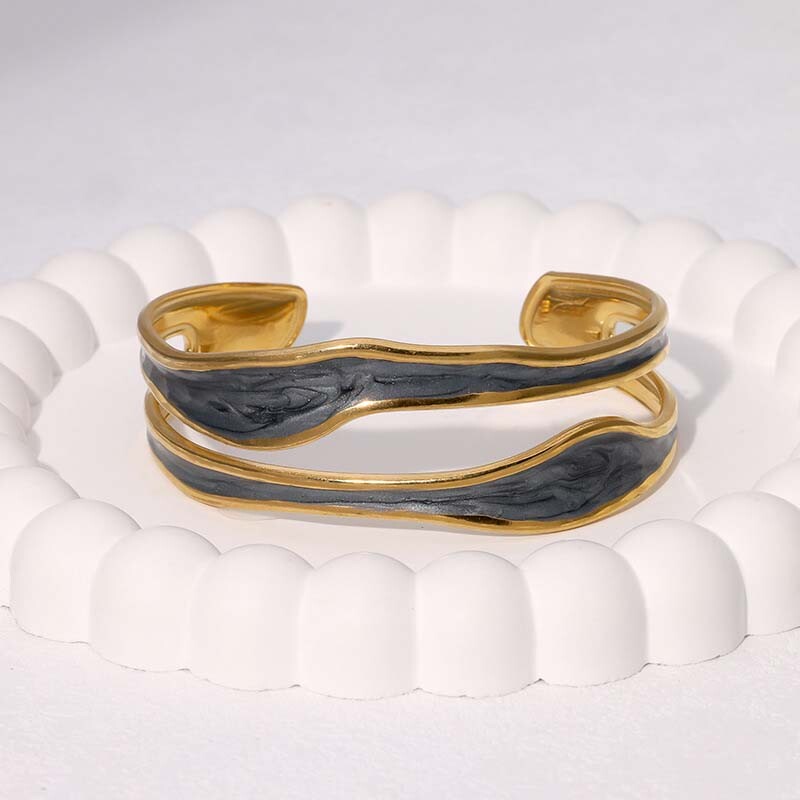 Brățară cu manșetă cu deschidere neregulată cu ulei alb de epocă, pentru femei, din oțel inoxidabil, culoare aurie, reglabilă, bijuterii, bijuterii