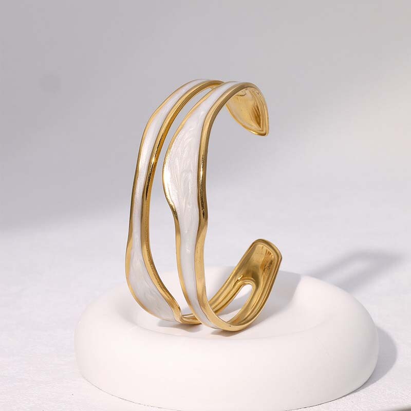 Brățară cu manșetă cu deschidere neregulată cu ulei alb de epocă, pentru femei, din oțel inoxidabil, culoare aurie, reglabilă, bijuterii, bijuterii