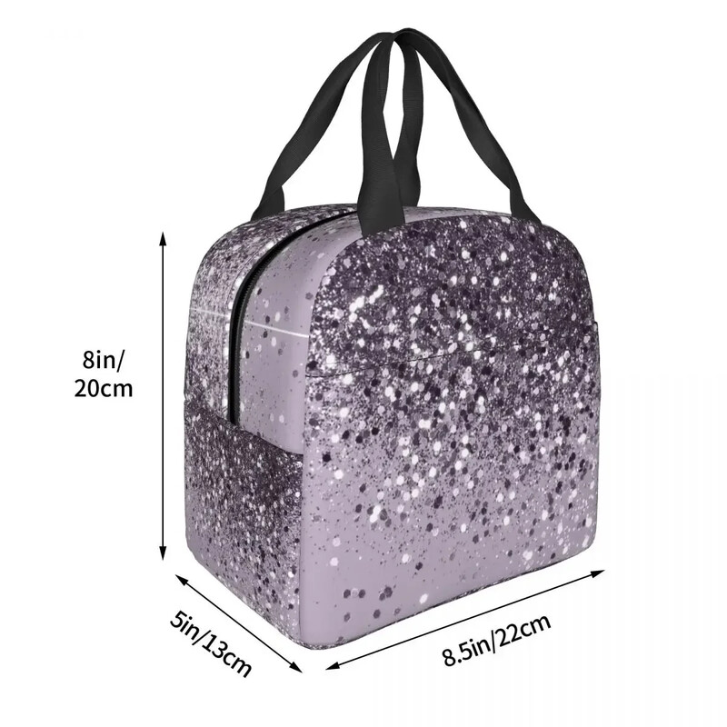 Sparkling Lavanda Lady Glitter Genți de prânz izolate Genți de picnic reutilizabile Geanta termică de prânz pentru femeie, muncă, copii, școală