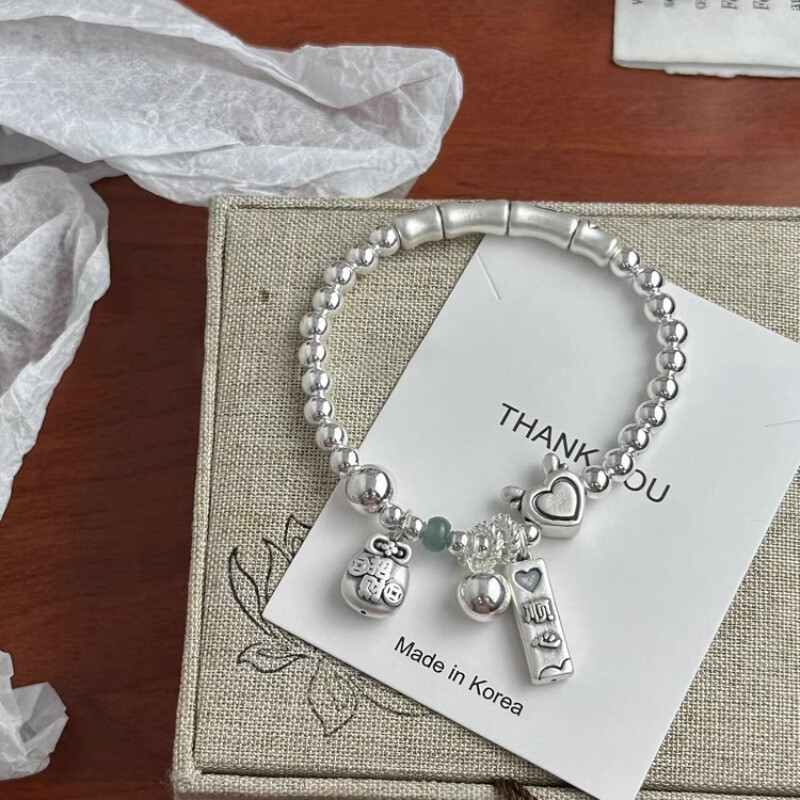 Modna srebrna narukvica od ljubavnih perli u obliku srca za žene Djevojke 2024. Novi jednostavni bambusovi zglobovi Lucky Wing Etnički nakit Poklon